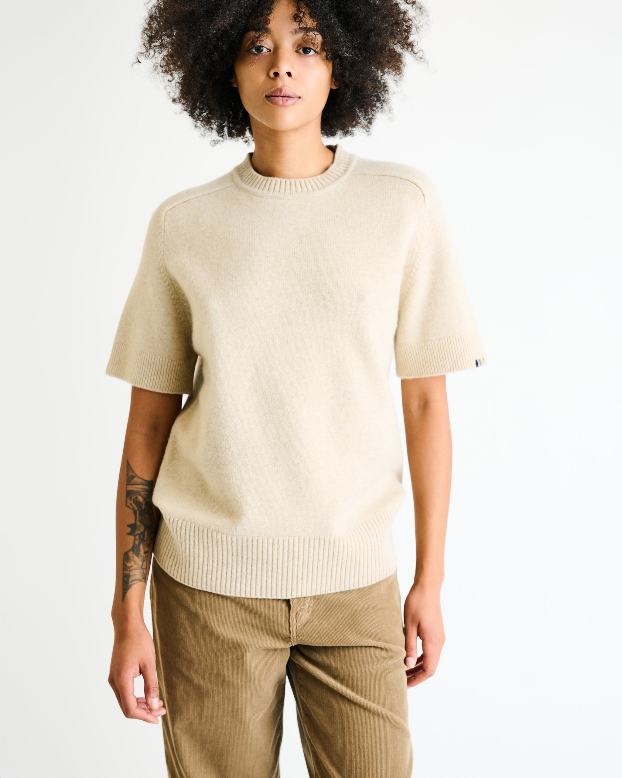extreme cashmereニットポロシャツベージュ extreme cashmere 3/4 sleeved sweater 432 well lamb – extreme