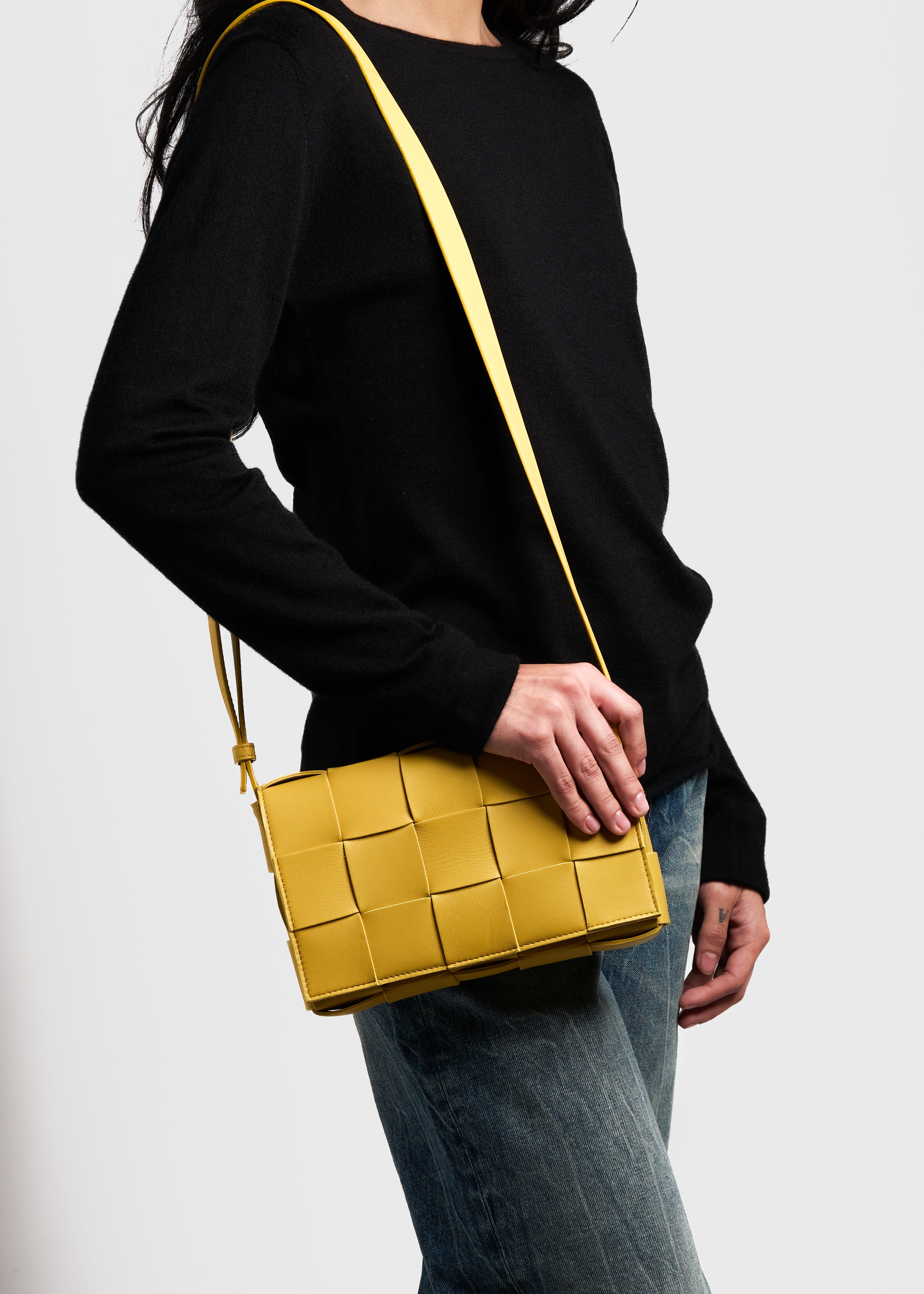Bottega Veneta Brick Intrecciato Leather Shoulder Bag White Gold
