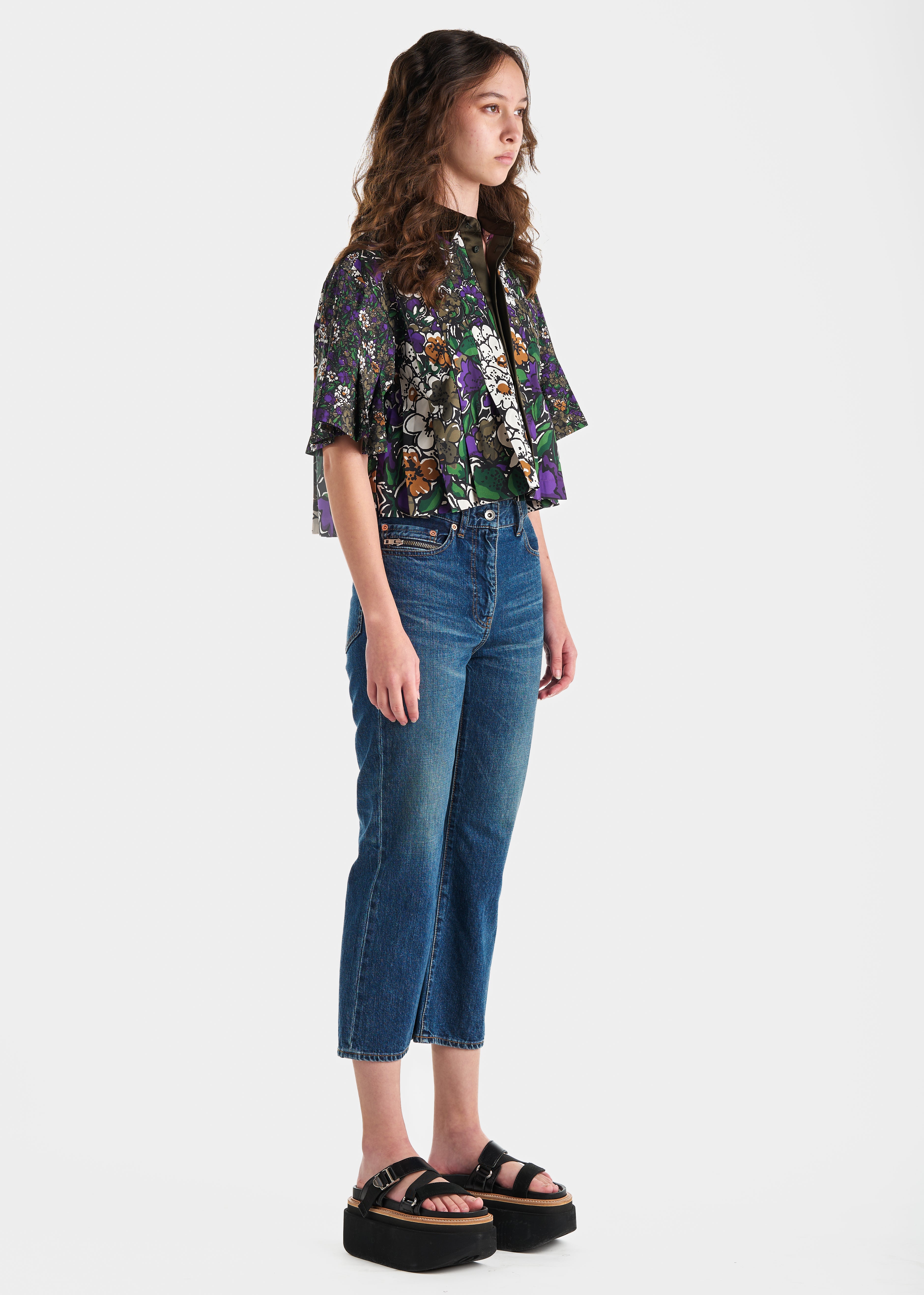 SACAI | Nylon Floral Button Down Short Sleeve Blouse – MAX